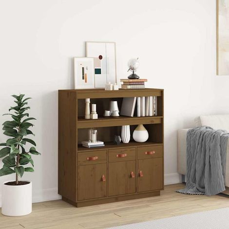 Aparador alto madera maciza de pino marrón miel 100x40x108,5 cm (1/4)