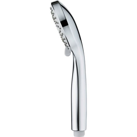 Kit Douchette Basic Line, Pommeau de douche 5 jets 9,5cm, Flexible 150cm, Raccord universel, Compatible chauffe-eaux instantané, ABS et inox chromé, Argenté