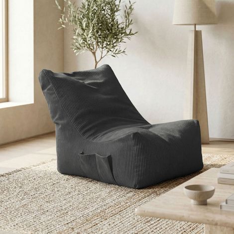 Pouf relax 76x97x90 cm en velours côtelé anthracite (1/5)