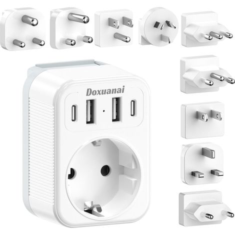 Jeu d'adaptateurs de Voyage internationaux, Adaptateur de Prise avec 4 USB (2 USB-C), Type A/B/C/D/G/I/J/L/M.pour États-Unis/Europe/UK/Afrique du Sud/Japon/Italie/Suisse/Australie/Inde (1/5)