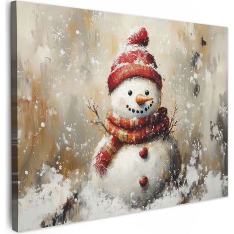 Canvas Print Snowman - Winter - Snow - Beige 40x30 cm