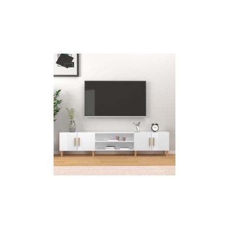Meuble TV blanc brillant 180x31,5x40 bois d'ingénierie (1/5)