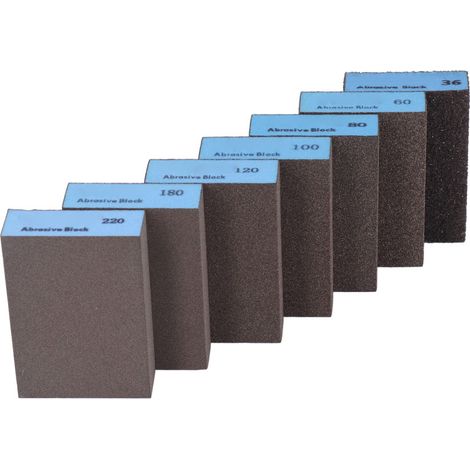 Kit de 7 éponges à poncer (grains 36, 60, 80, 100, 120, 180 et 220) pour ponçage à sec et à l'eau (1/5)