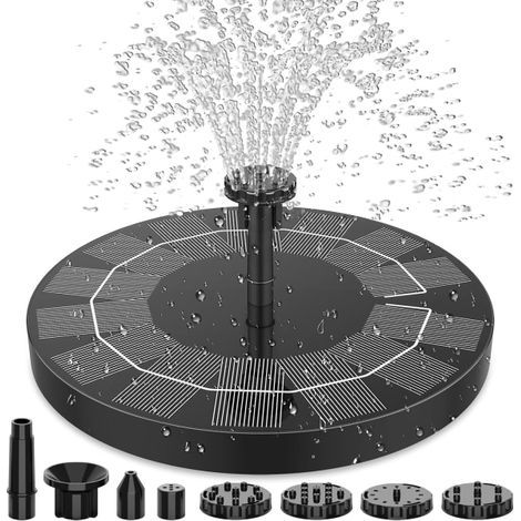 2.5W Solar Fountain with Solar Panel, Solar Pond Pump with 6 Nozzles, Solar Floating Garden Pump (1/5)