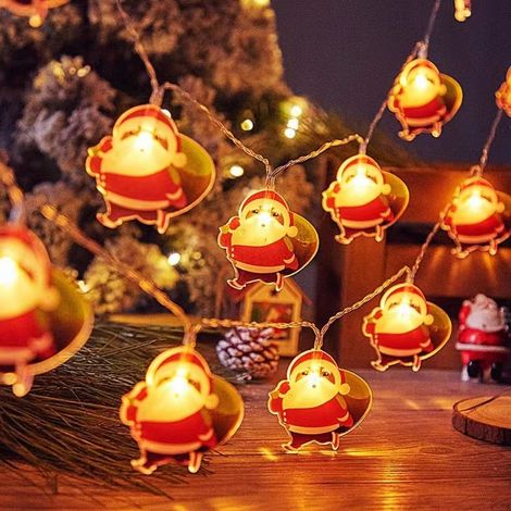Weihnachtsdekoration Lichtgirlande, 3 m, 20 LEDs, Weihnachtsmann, batteriebetrieben, Lichtgirlande, für drinnen und draußen, Weihnachtsgirlande für Weihnachtsbaum, Schlafzimmer, Kamin, Party, Hochzeit