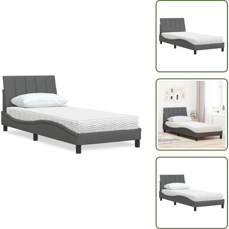 Lit avec matelas gris foncé 80x200 cm tissu - Lit - Lits - Meuble De Chambre À Coucher - Sommier (1/5)
