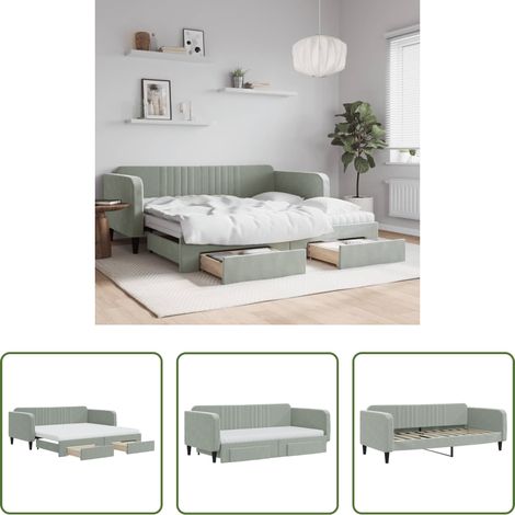 Schlafsofa - Tagesbett Ausziehbar mit Schubladen Hellgrau 90x190 cm Samt (1/5)