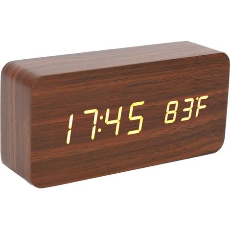 Sveglia digitale a LED in legno - Regolazione della luminosità su tre livelli - Adatta a camere da letto e uffici - Visualizzazione della temperatura - Semplice ed elegante... (1/5)