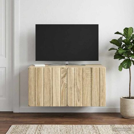 Meuble TV mural 2 portes pivotantes, bois d’ingénierie, chêne Sonoma, 59,5 x 41 x 30 cm - PANGIVO (1/5)