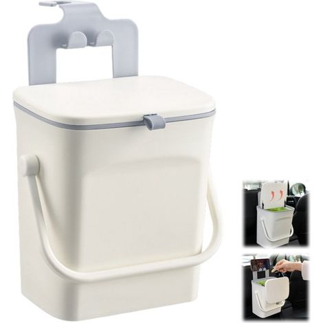 Cestino per auto - Contenitore portaoggetti - Coperchio scorrevole - Cestino universale - Contenitore portaoggetti - Accessori per auto - Adatto per auto, cucine e campeggio - Bianco - 18,51421,5 cm