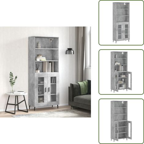 Highboard Betongrau 69,5x34x180 cm Holzwerkstoff - Sideboard - Hochschrank - Wohnraumgestaltung - Aufbewahrungsmöglichkeiten - Betonlook (1/5)