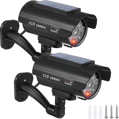 Lot De 2 Fausses Caméras Extérieur Avec LED Clignotante, Caméra Factice Solaire 135x60mm Pour Surveillance Intérieur Et Extérieur Noir (1/5)