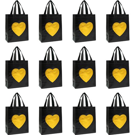 Sac cadeau doré brillant imprimé cœur, réutilisable, idéal pour la Saint-Valentin, un anniversaire de mariage ou un anniversaire. (1/5)