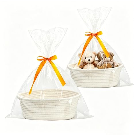 2 Pièces Panier Cadeau Vide 30x20x12cm, Coton Panier tressé avec Poignée, Panier de Rangement Tressé avec Sacs Cadeaux et Rubans, pour NoëL, Anniversaire, FêTe PréNatale, Mariage(Blanc) (1/5)