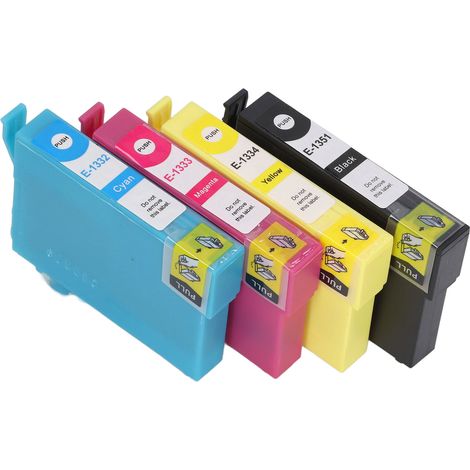 Cartouches d'encre (4 pièces) : noir, cyan, magenta, jaune. Impression fluide, précise et transparente, résistante à la décoloration. Compatibles avec les imprimantes Styly T1351, T1332, T1333 et T133 (1/5)