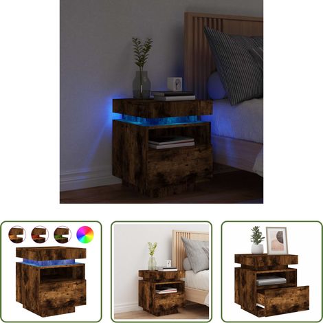LED-Leuchten - Nachttisch mit LED-Leuchten Räuchereiche 40x39x48,5 cm (1/5)
