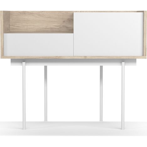 Table console, modèle DIPLOMAT 671 de Herdasa, en mélamine et métal, couleur chêne clair-blanc