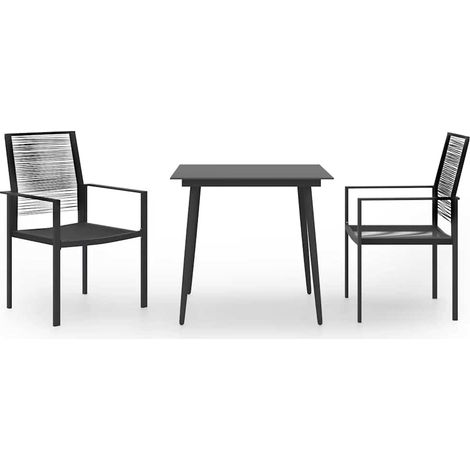 Ensemble repas de jardin 3 pièces noir en acier, verre et rotin PVC - PANGIVO (1/5)