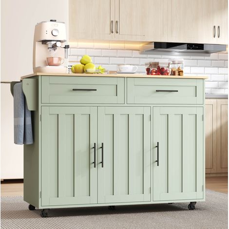 Mueble aparador con ruedas y almacenaje MDF verde OKMYHOME (1/5)