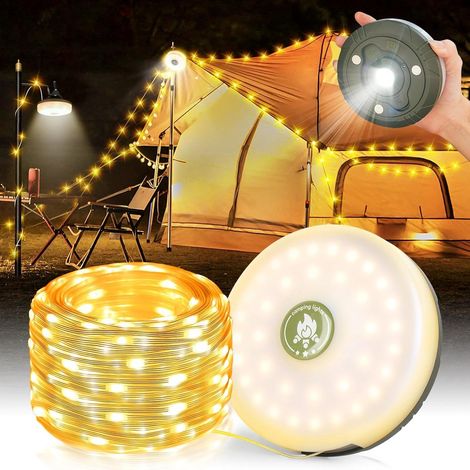 Guirlande lumineuse de camping longueur 10 m rechargeable par USB C avec éclairage blanc chaud étanche IPX4 rétractable pour tente camping jardin et extérieur (1/5)