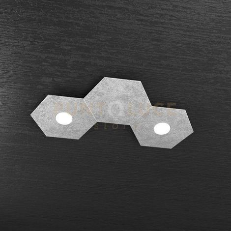 HEXAGON APPLIQUE-PLAFONIERA 2 LUCI + 1 DECORATIVO FOGLIA ARGENTO 1142-2L1D-FA