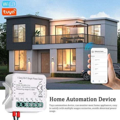 Tuya WiFi 2 Gang 80A Pince monophasée PV solaire Compteur d'énergie bidirectionnel à deux voies Contrôle par application mobile Transformateur de courant Programmation Minuterie Appareil domotique TRI (1/4)