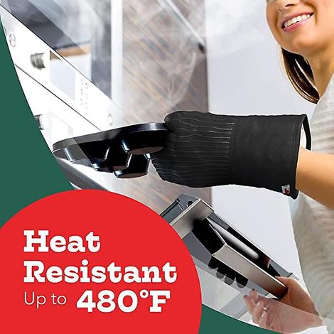 une Paire Noir Big Red House Gantes De Cuisine, Gants De Four De Rsistance  La Chaleur De 232 C (1/5)