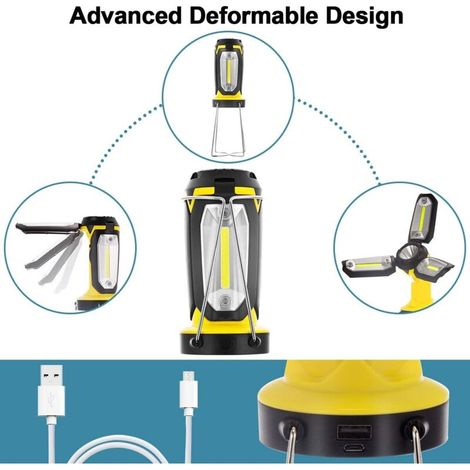 Lanterna da campeggio, torcia LED portatile, 6 modalità, alimentazione USB, ultra luminosa 1000 lm, pieghevole, resistente all'acqua, adatta per escursionismo, campeggio, pesca, emergenze, ecc. (1/4)