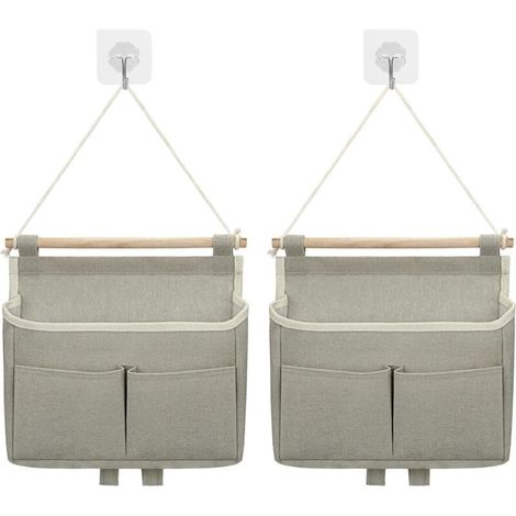Borsa portaoggetti da parete, 2 pezzi, grande tasca portaoggetti da appendere sopra la porta, impilabile, in tessuto di lino impermeabile, per camera da letto, bagno, ufficio, cucina (grigio) (1/4)