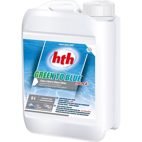 HTH Green to blue shock sans Chlore - Rattrape eau verte ou trouble Liquide 5L