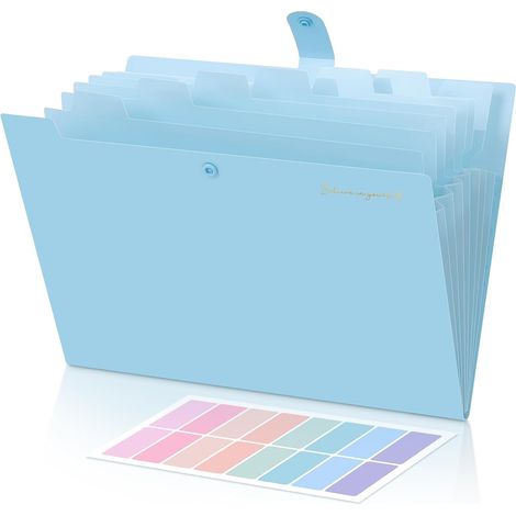 Porte-documents A4 avec 8 compartiments, trieur A4 avec étiquettes, système de classeur portable, pour la maison, le bureau, l'école et les voyages (bleu clair) (1/5)