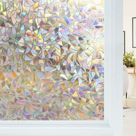 Film Electrostatique Vitre Effet Arc-en-Ciel, Film Fenetre Anti Regard Décoratif, Film pour Vitre 3D Anti UV, Film Occultant Fenetre Idéal pour Chambre, Bureau, Cuisine, Maison, 45x200cm (1/5)