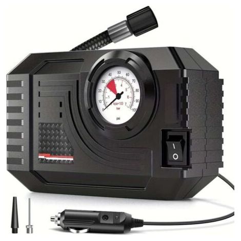 Compresseur Air Portable Mini Pompe à Air pour Voiture - Noir ABS 15×9,5×4,5cm avec Tube Nylon et Éclairage LED (1/4)