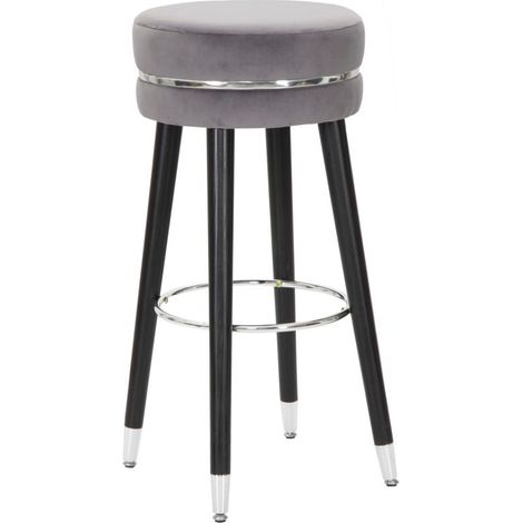 Sgabello Bar Paris Ø35x74 cm in Legno e Tessuto Vellutato Grigio (1/5)