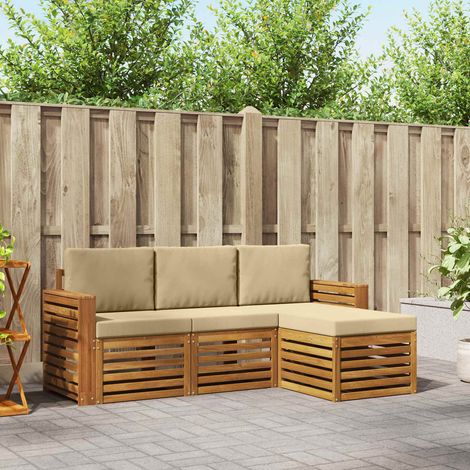 Outdoor-Sofagarnitur 4 pcs Natur und Beige Massivholz Akazie (1/5)