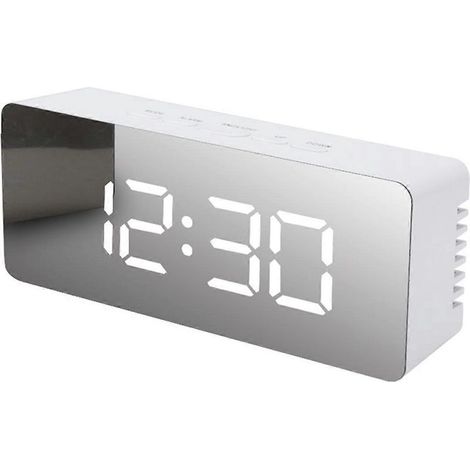 Horloge numérique LED miroir pour chambre ou voyage, horloge de table électronique, blanche (1/5)