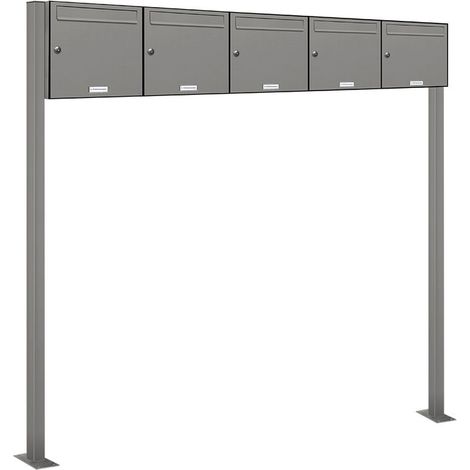 5er Premium Standbriefkasten RAL9007 freistehend Postkasten Ständer 5x1 (1/5)
