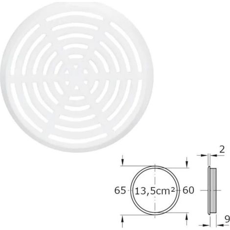 – Lot de 2 grilles d'aération 65 mm – Ventilation à encastrer en plastique – Passage d'air 13.5 cm² pour circulation optimale