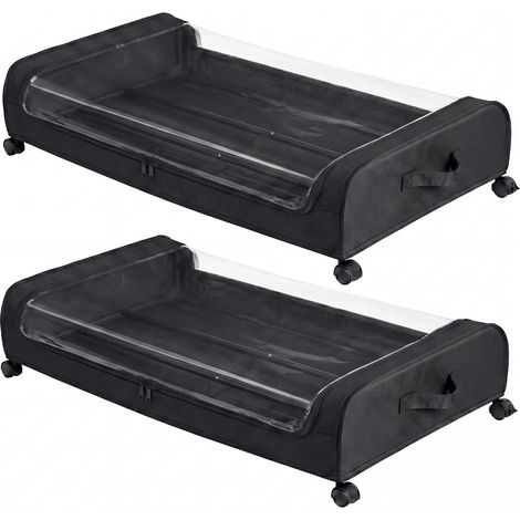 Levede Under Bed Storage Boxes with Lids, 46L x2, Rolling, Black, Oxford (1/5)