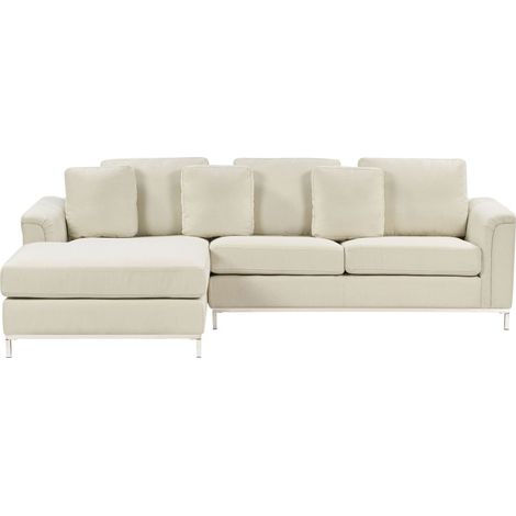 Canapé Angle à Droite en Tissu Beige Dossier Matelassé Housses Amovibles Oslo