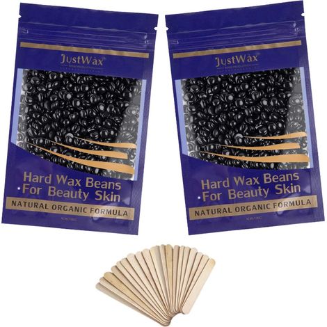 Perles de cire pour épilation - Petites perles de cire chaude - Avec 20 spatules en bois - 200 g (noir) (1/5)