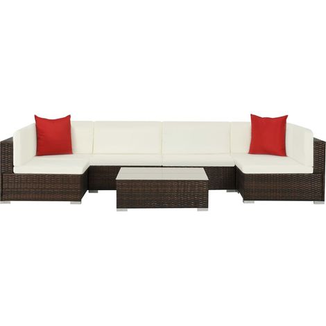 vidaXL Rattansofa - 7-tlg. Garten-Lounge-Set mit Auflagen Poly Rattan Braun (1/5)