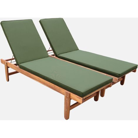 Set di 2 lettini prendisole multiposizione in legno con rotelle (1/5)