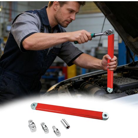 Set di chiavi a cricchetto di prolunga offset rosse da 15 pollici con gambo corto, attrezzo per riparazioni auto (1/4)