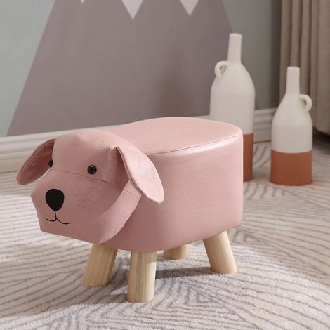 Niedrige Kinderhocker aus Holz, niedliches Cartoon-Design, kleiner hundeförmiger Hocker für Zuhause, Kinderzimmer, rosa.