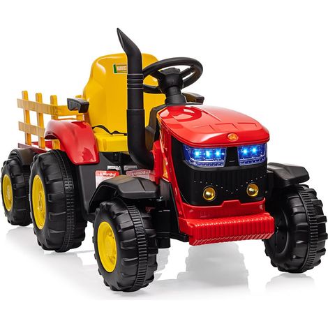 Tracteur Électrique Enfant 12 V avec Remorque Détachable, Télécommande Parentale, 3 Vitesses et Bluetooth – 2 x 35 W, Charge 30 kg, pour Jardin et Pelouse,rouge (1/5)