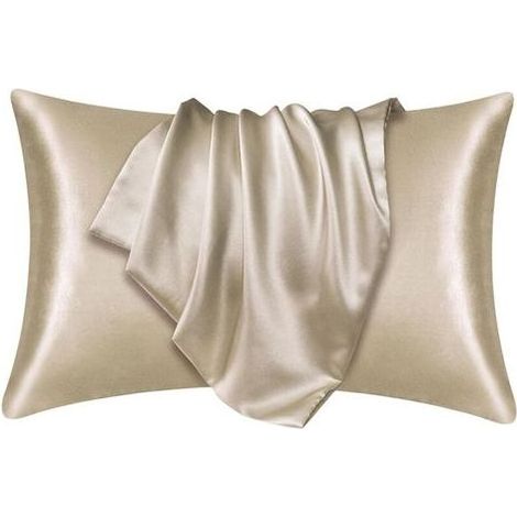 2 Pièces Taie d'oreiller en Soie, 74×48cm Taie d'oreiller Soie, Doux Taie Oreiller, Confortable Silk Pillowcase (Champagne) (1/5)