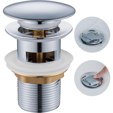 Tappo di scarico per lavabo da bagno, tappo di troppo pieno universale standard cromato - G 1 1/4, kit di scarico per lavabo, argento