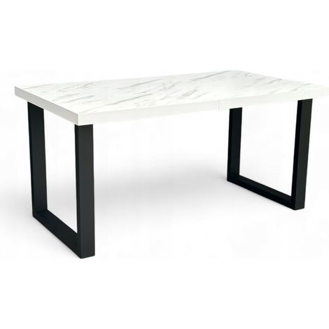 Ausziehbarer Marmoroptik Esstisch Weiß 90x160 bis 260 cm mit schwarzen Metallbeinen (1/5)