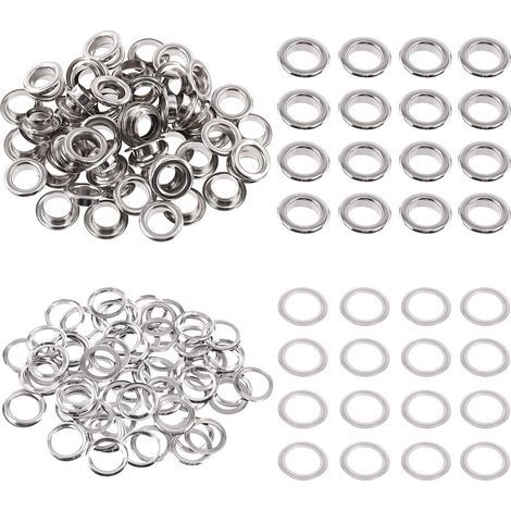 100 - Œillets Métalliques - Rondelles Acier - Réparation Toile Cuir Rideaux - Bricolage Chaussures Tentes - Argent - 12mm (1/5)